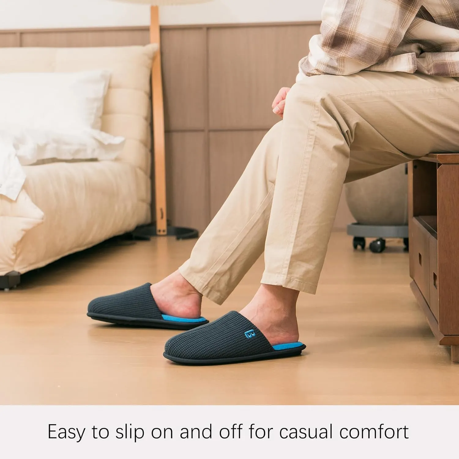 LongBay Mens House Slippers Comfy Knit Scuff Lightweight Memory Foam Slip On Bedroom Shoes for Indoor Outdoor Travel