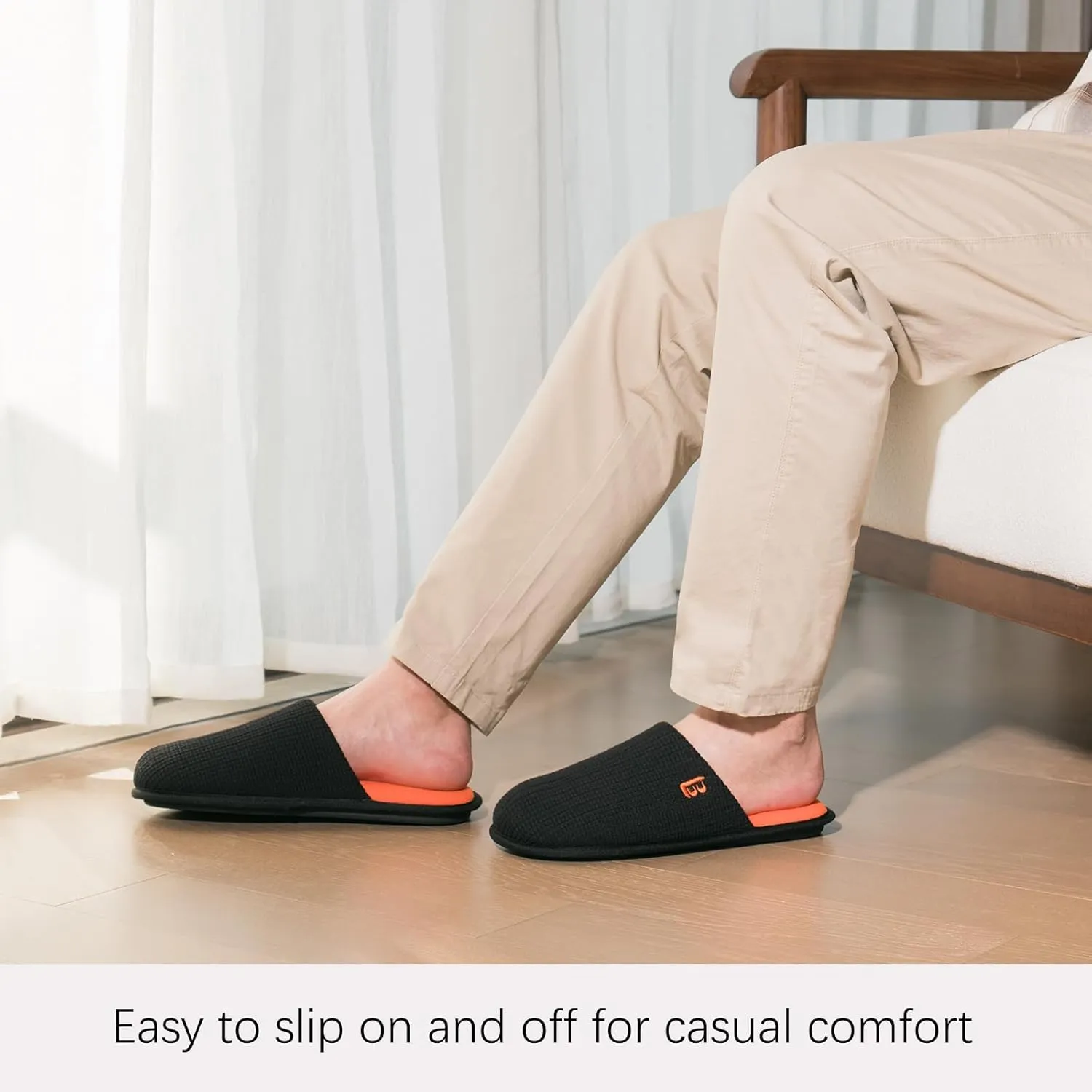 LongBay Mens House Slippers Comfy Knit Scuff Lightweight Memory Foam Slip On Bedroom Shoes for Indoor Outdoor Travel
