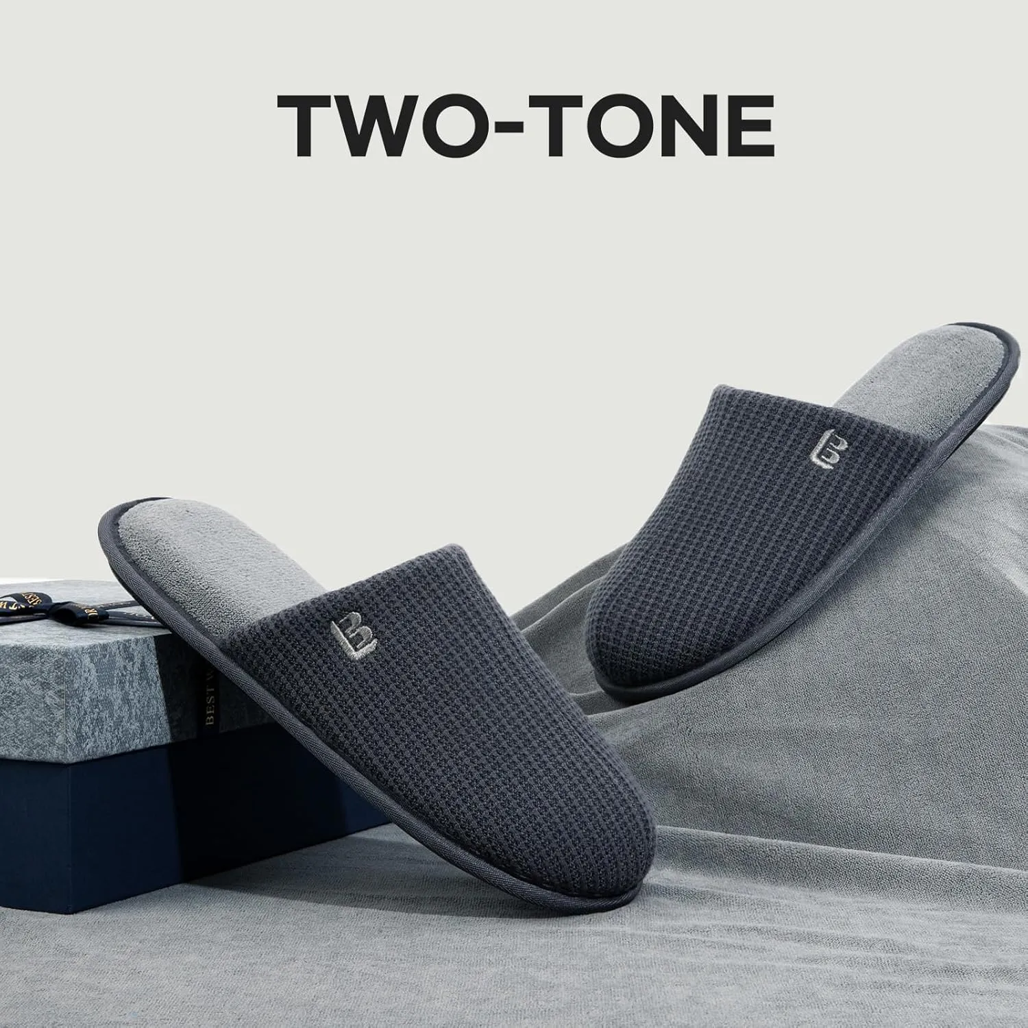 LongBay Mens House Slippers Comfy Knit Scuff Lightweight Memory Foam Slip On Bedroom Shoes for Indoor Outdoor Travel