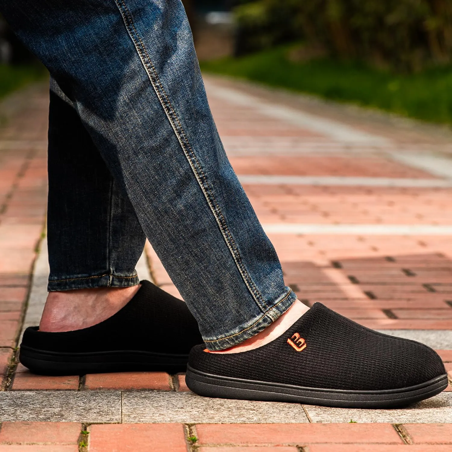 LongBay Men's Two Tone Memory Foam Slippers Slip-On Comfy House Shoes for Indoor Outdoor
