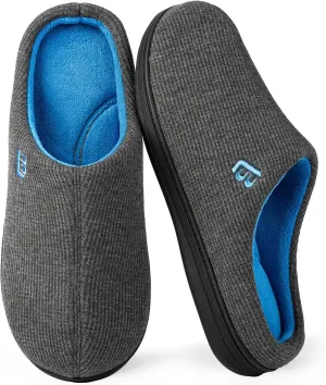 LongBay Men's Two Tone Memory Foam Slippers Slip-On Comfy House Shoes for Indoor Outdoor