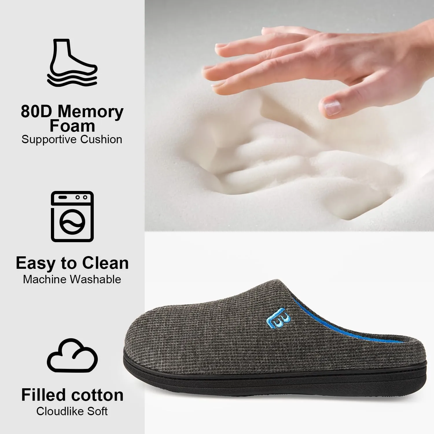 LongBay Men's Two Tone Memory Foam Slippers Slip-On Comfy House Shoes for Indoor Outdoor