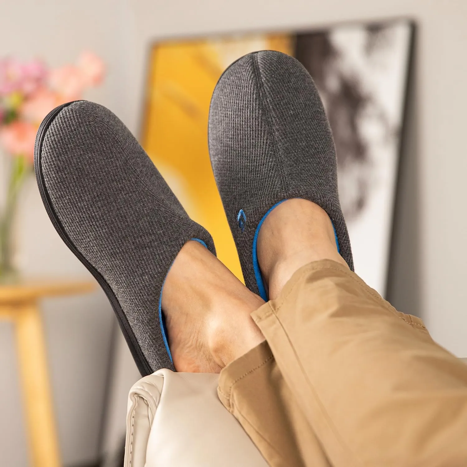 LongBay Men's Two Tone Memory Foam Slippers Slip-On Comfy House Shoes for Indoor Outdoor