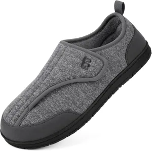 LongBay Men's Wide Slippers Adjustable Diabetic House Shoes Comfy Swollen Edema Slippers Indoor Outdoor