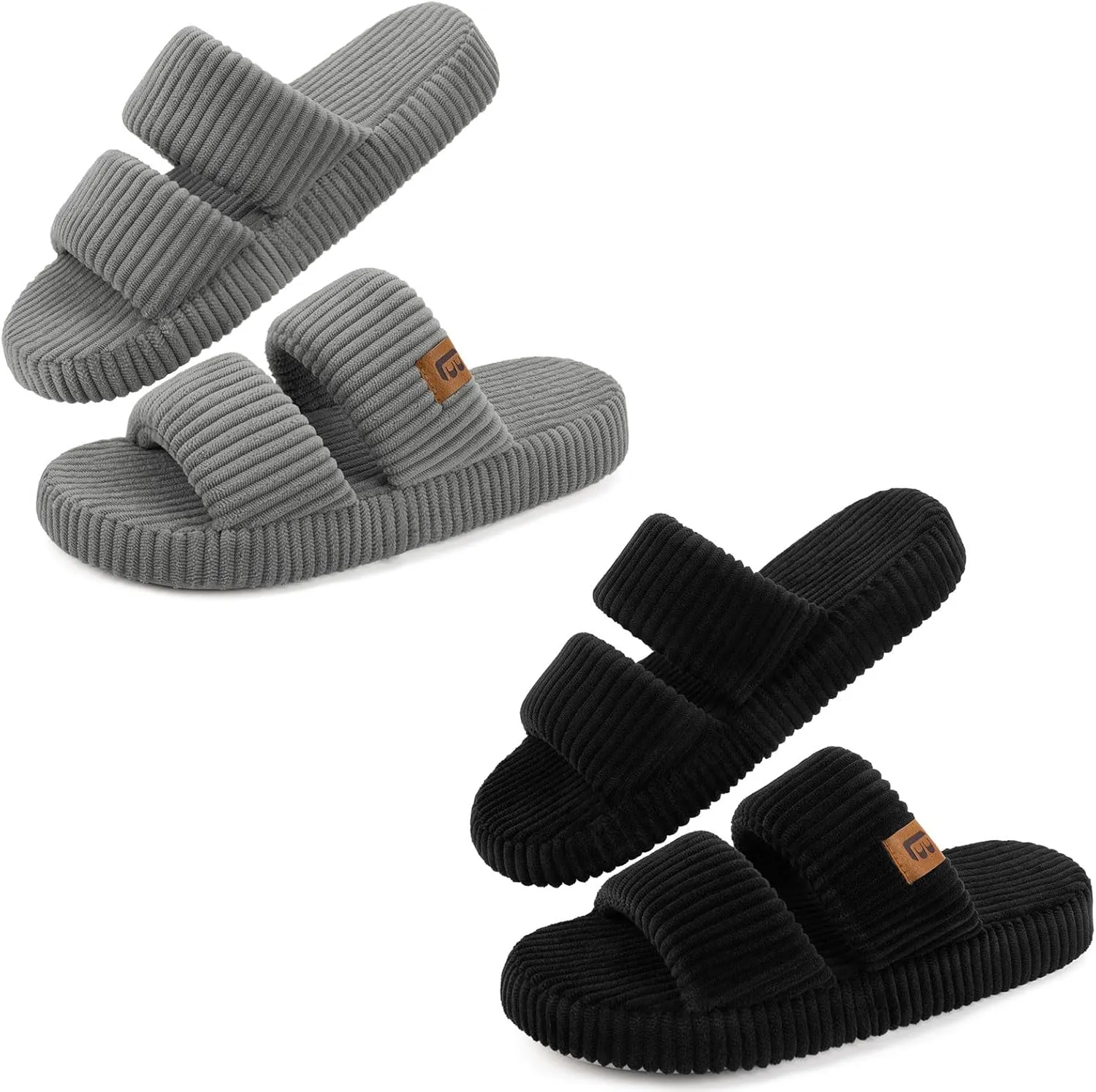 LongBay Slippers for Women Memory Foam Open Toe Slip On Bedroom Comfy House Shoes with Dual-Strap