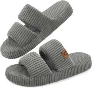LongBay Slippers for Women Memory Foam Open Toe Slip On Bedroom Comfy House Shoes with Dual-Strap