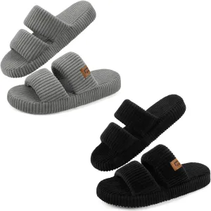 LongBay Slippers for Women Memory Foam Open Toe Slip On Bedroom Comfy House Shoes with Dual-Strap