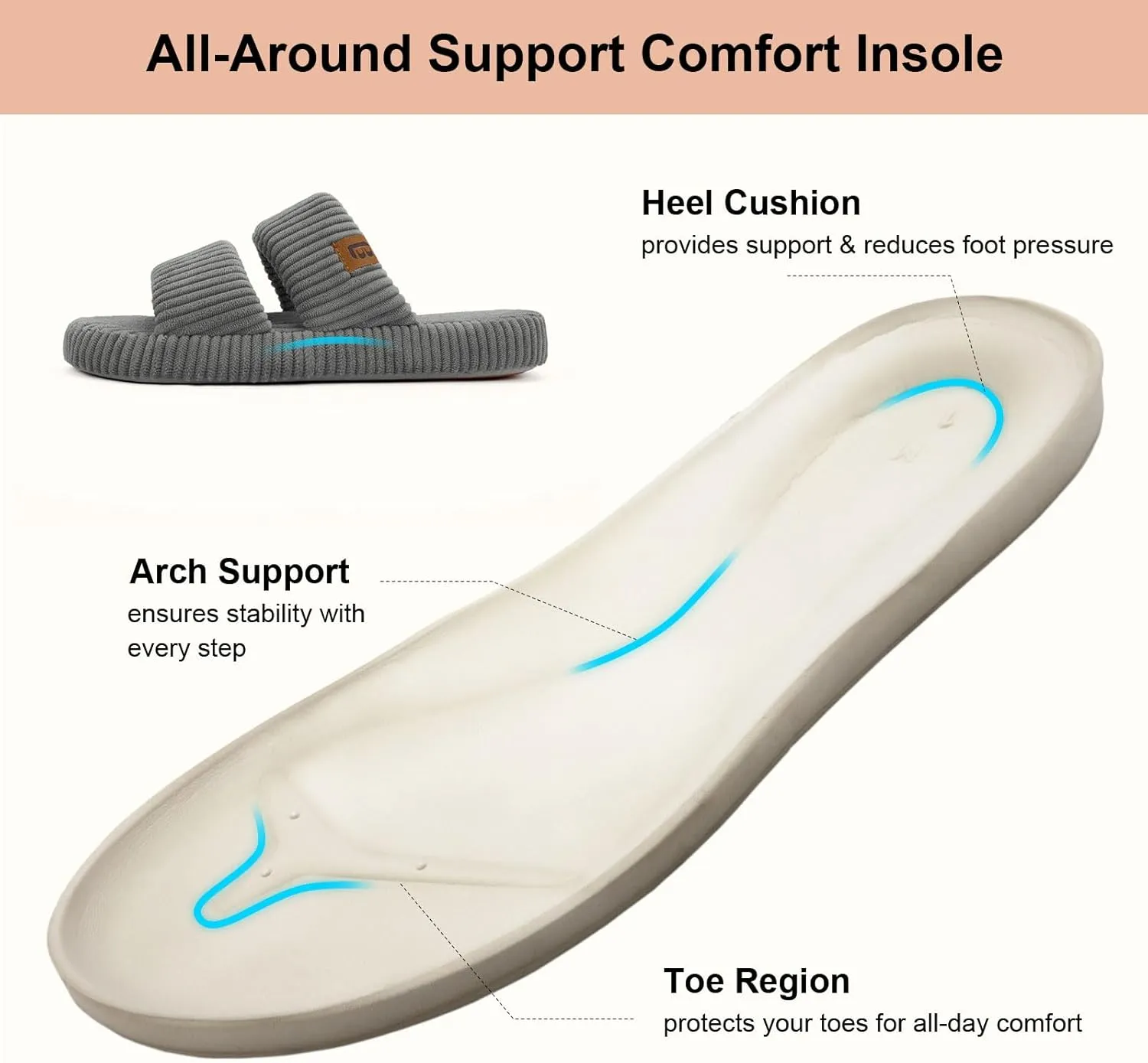 LongBay Slippers for Women Memory Foam Open Toe Slip On Bedroom Comfy House Shoes with Dual-Strap