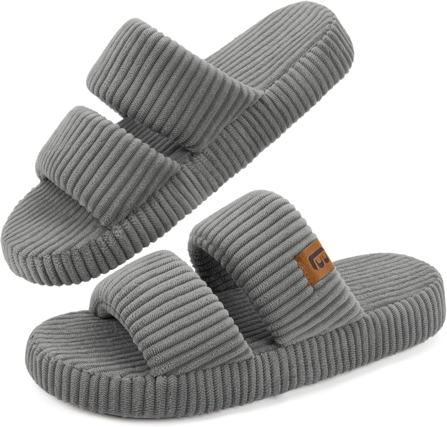LongBay Slippers for Women Memory Foam Open Toe Slip On Bedroom Comfy House Shoes with Dual-Strap