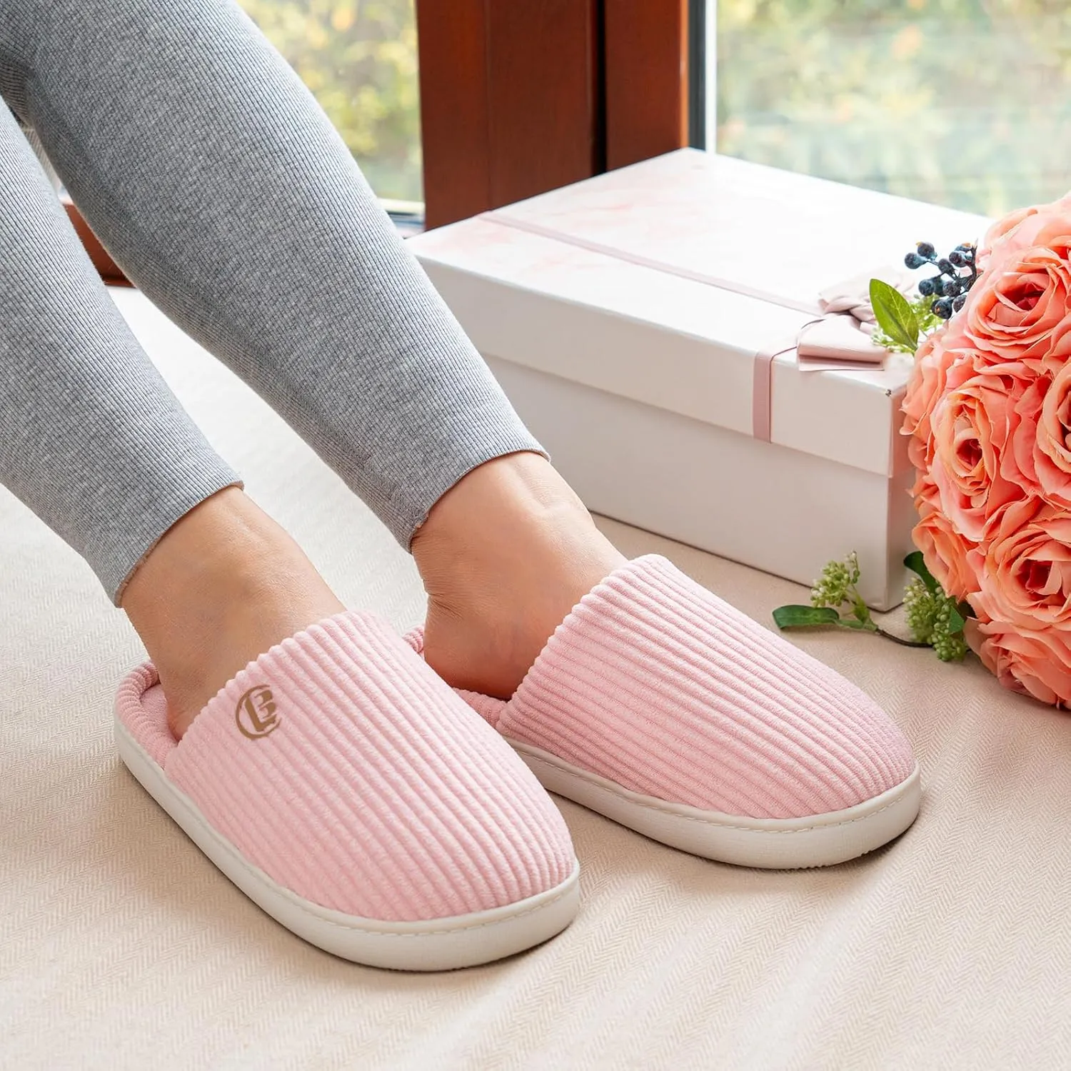 LongBay Women's Slippers Soft Comfy Memory Foam Slip-On Indoor House Shoes with Non-Slip Sole