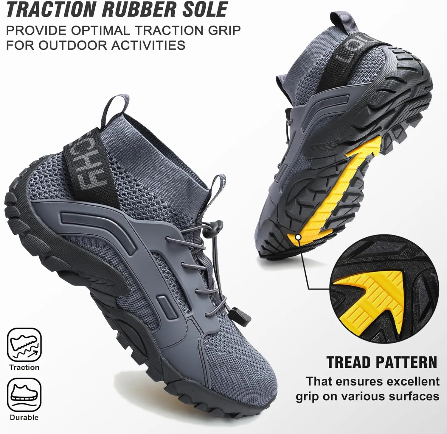 LOUECHY Men's Hiking Shoes Slip-On Walking Shoes Breathable Sock Sneakers
