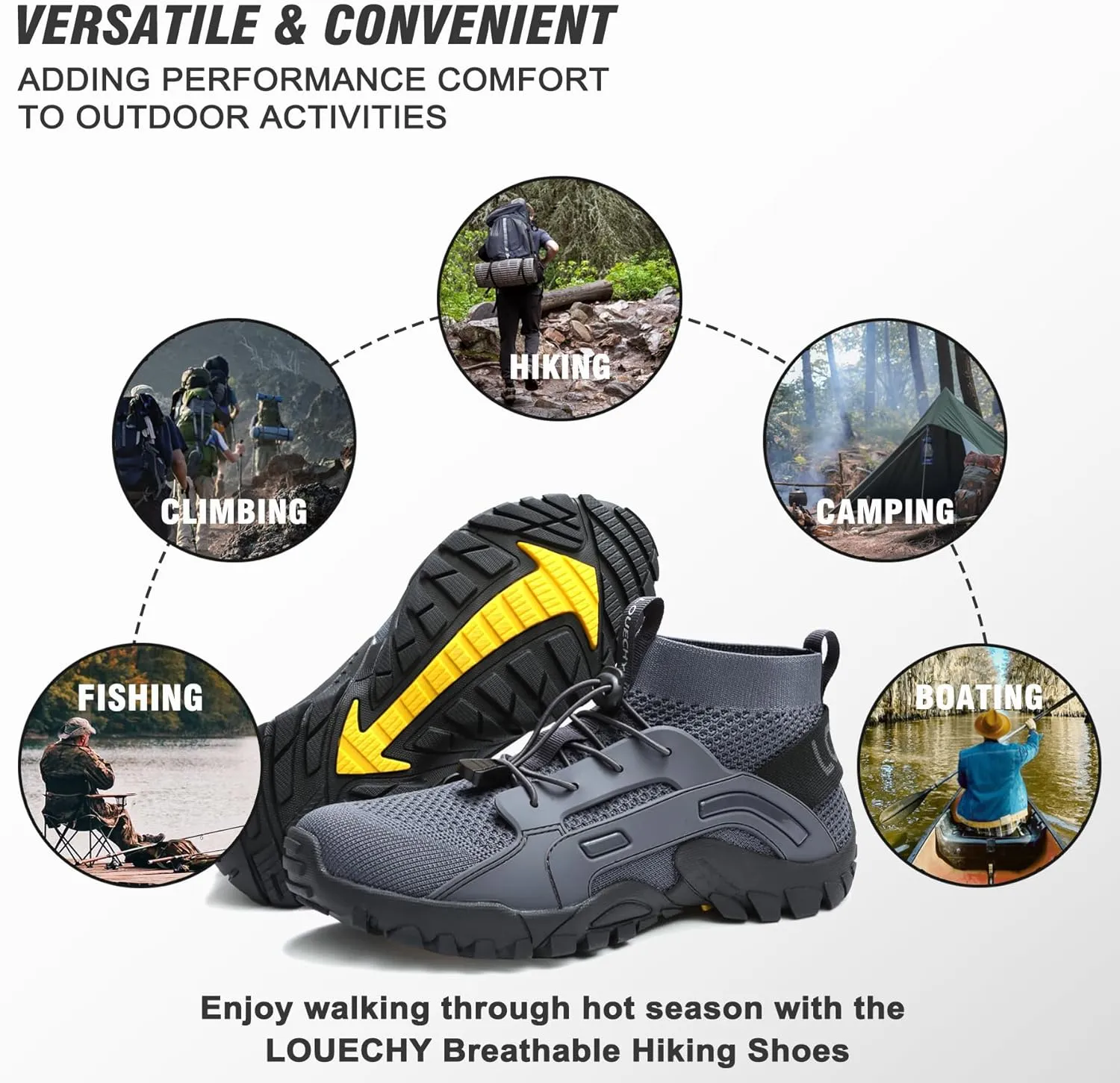 LOUECHY Men's Hiking Shoes Slip-On Walking Shoes Breathable Sock Sneakers