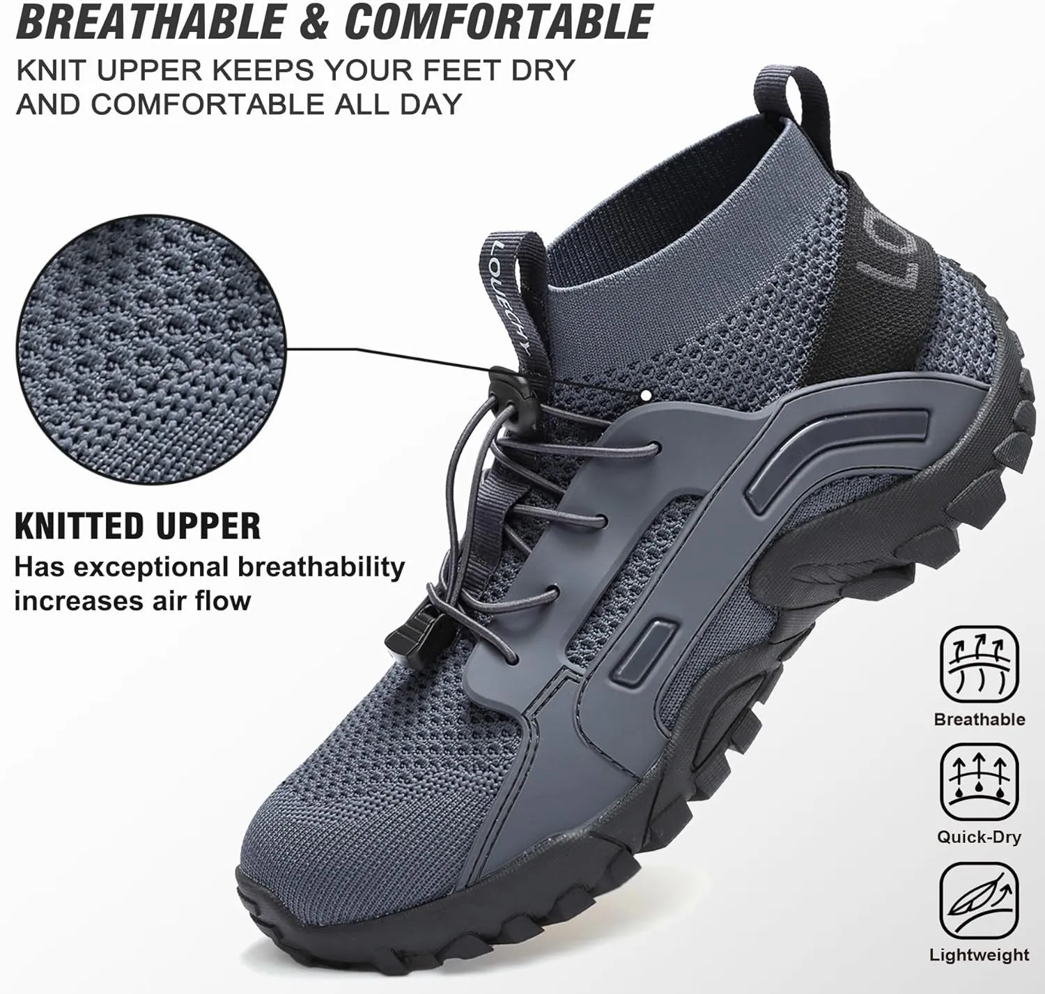 LOUECHY Men's Hiking Shoes Slip-On Walking Shoes Breathable Sock Sneakers