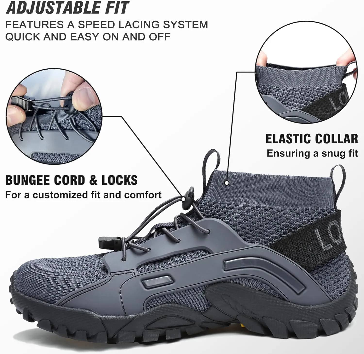 LOUECHY Men's Hiking Shoes Slip-On Walking Shoes Breathable Sock Sneakers