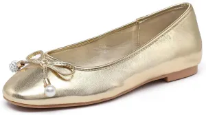 Lryweisy Women's Flats Bow Knit Mary Jane Pearl Ballet Comfortable Dressy Shoes