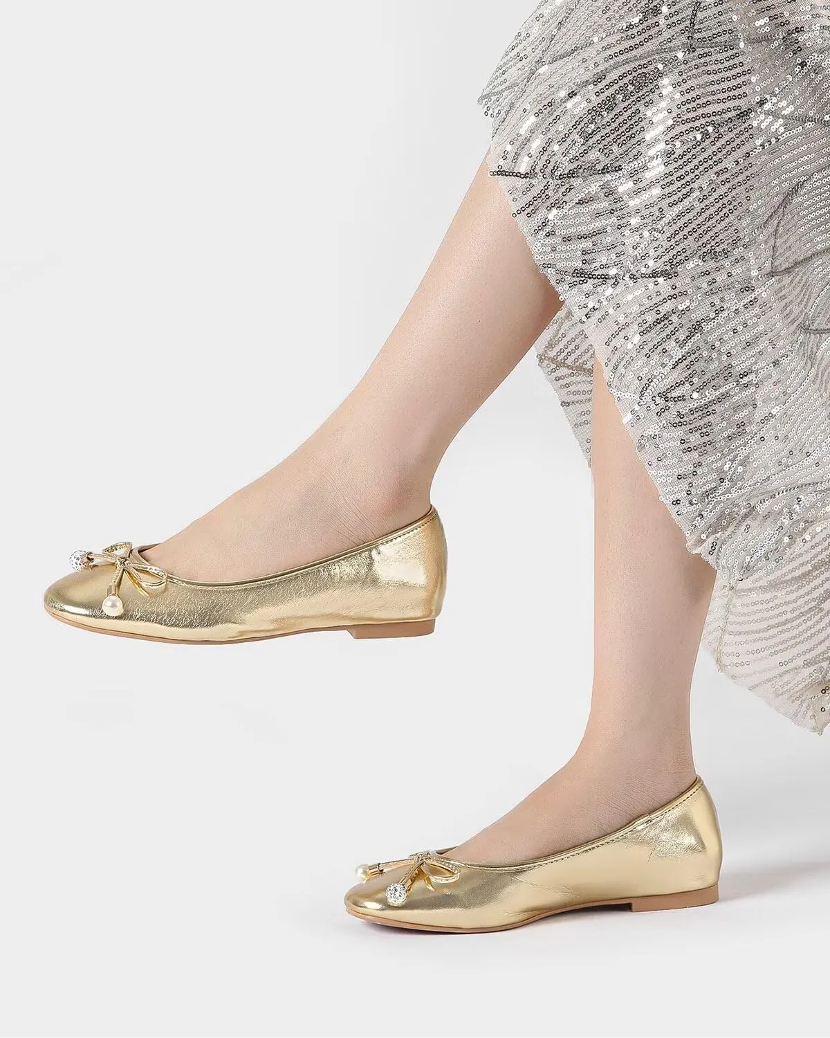 Lryweisy Women's Flats Bow Knit Mary Jane Pearl Ballet Comfortable Dressy Shoes