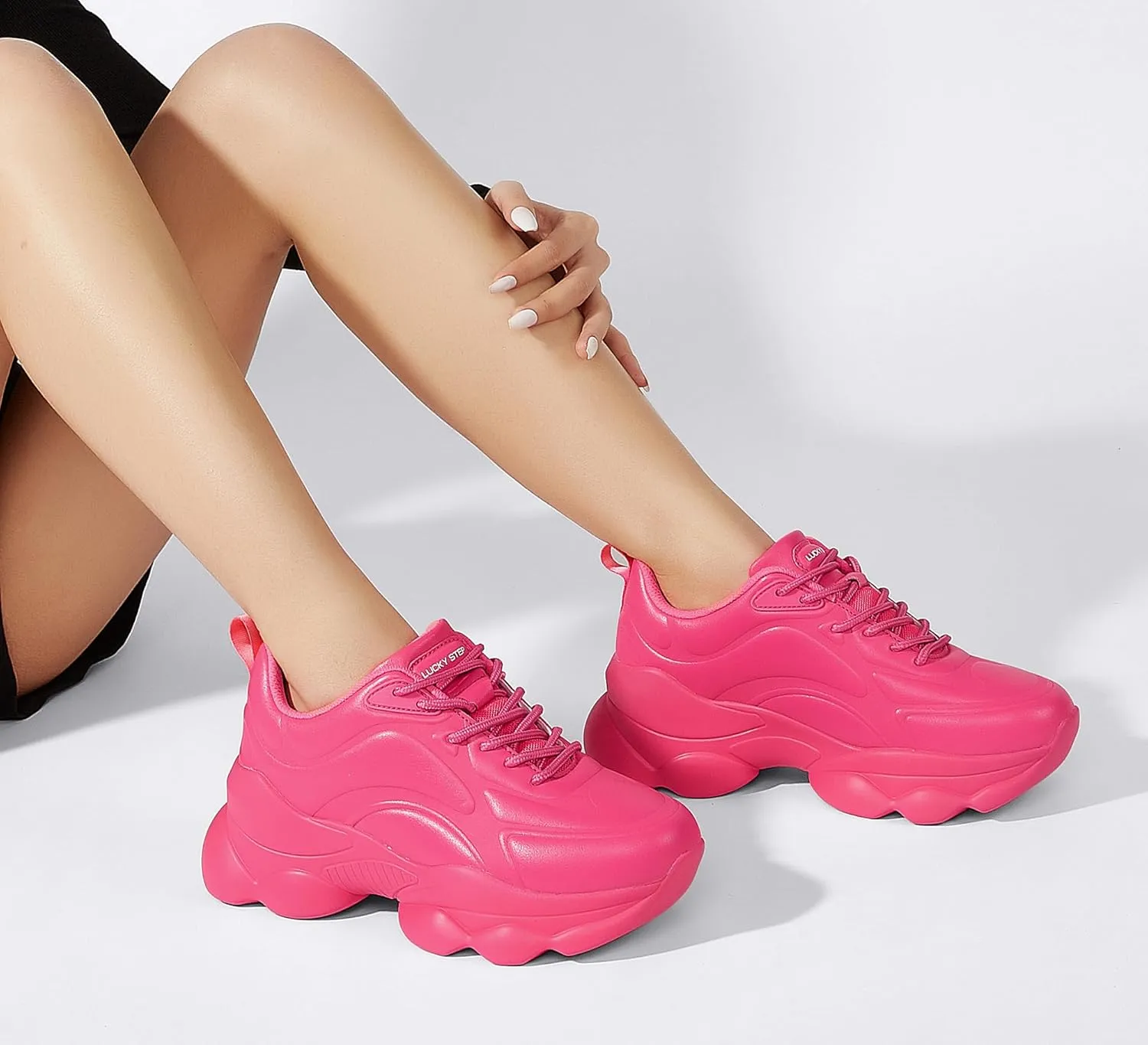 LUCKY STEP Women's 90s Chunky Sneakers Sparkly Bling Rhinestone Rope Platform Casual Thick Dad Rave Walking Shoes