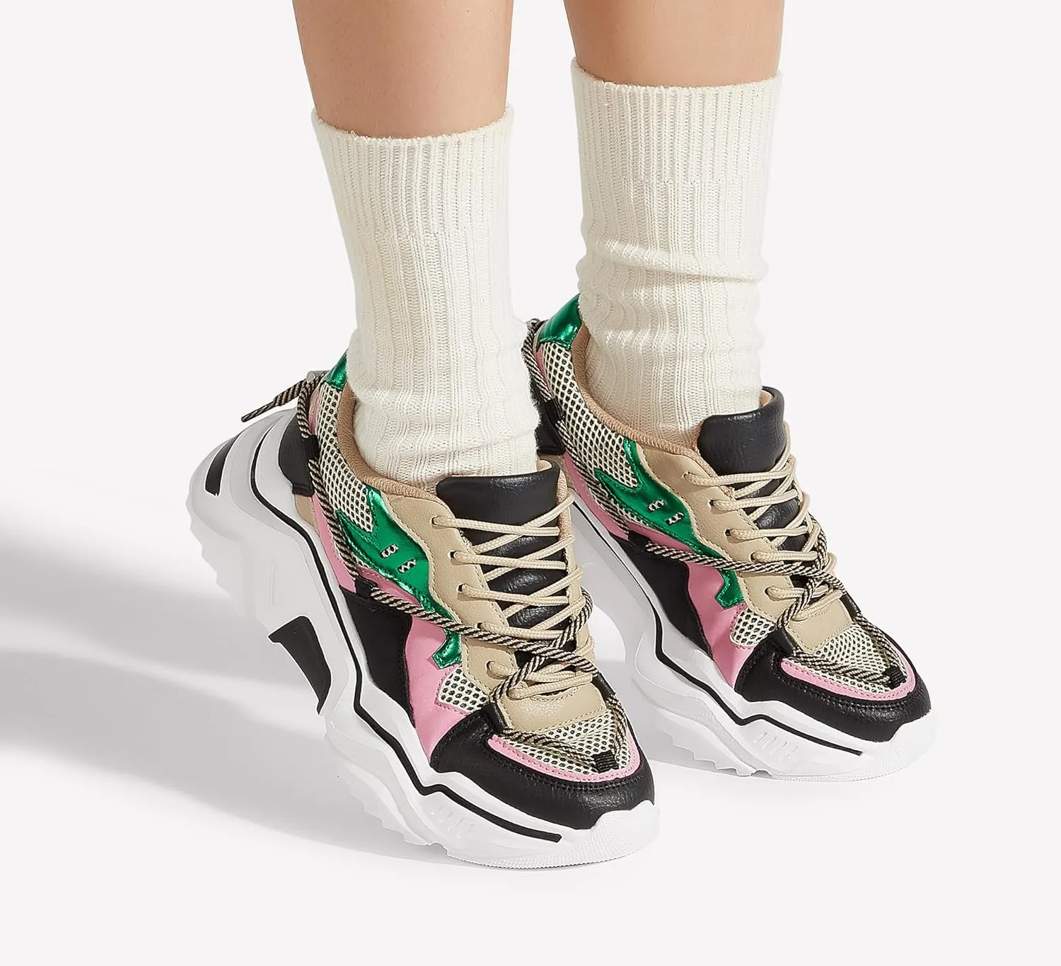 LUCKY STEP Women's Platform Colorful Fashion Sneakers Retro Colorblock Stylish Cute Chunky Dad Walking Shoes