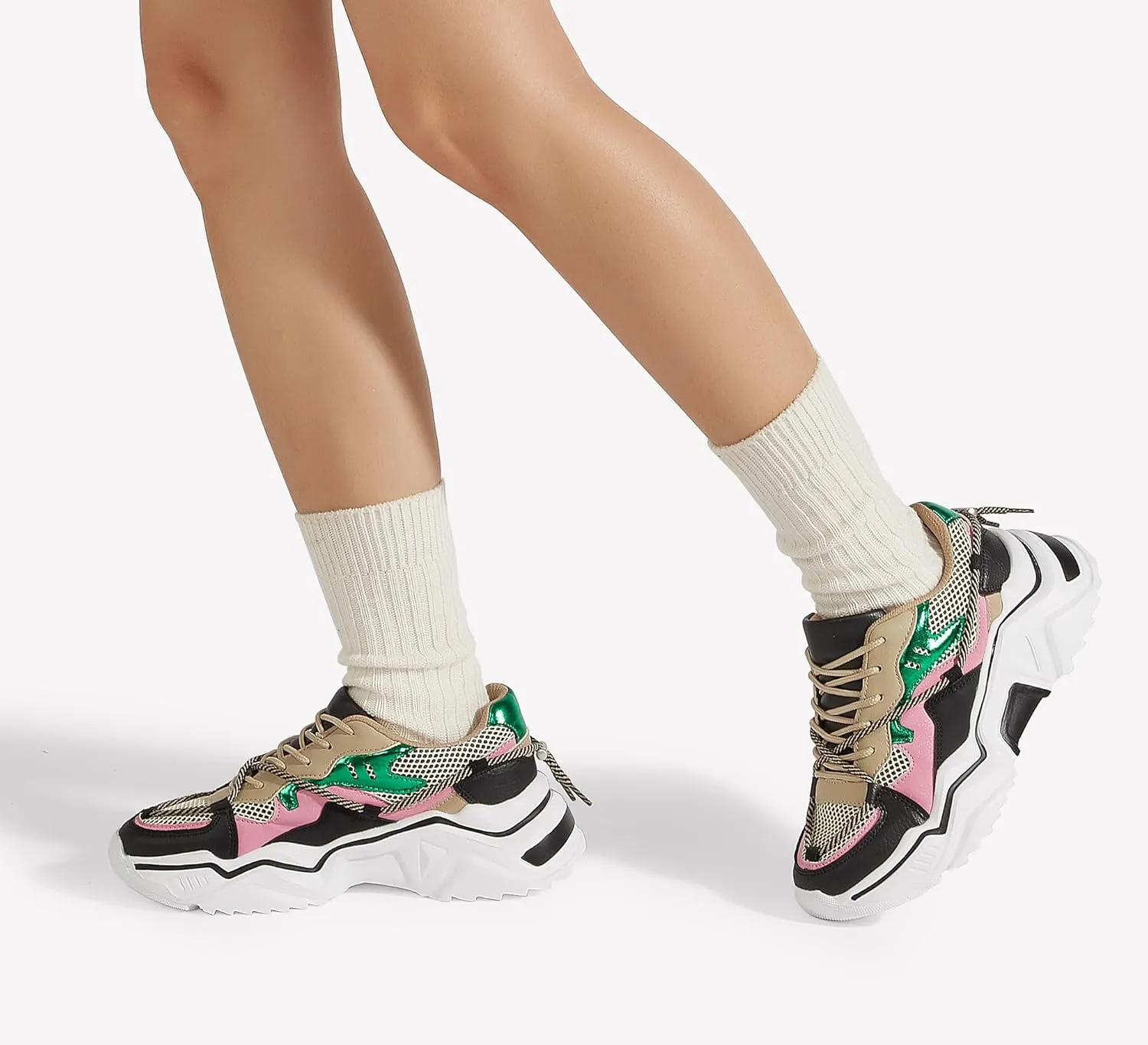 LUCKY STEP Women's Platform Colorful Fashion Sneakers Retro Colorblock Stylish Cute Chunky Dad Walking Shoes