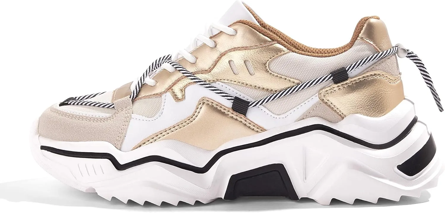 LUCKY STEP Women's Platform Colorful Fashion Sneakers Retro Colorblock Stylish Cute Chunky Dad Walking Shoes