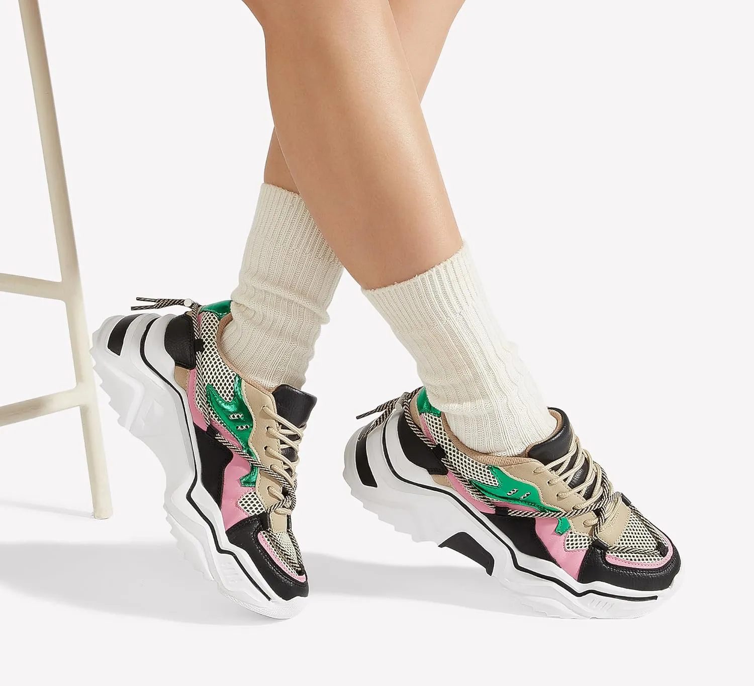 LUCKY STEP Women's Platform Colorful Fashion Sneakers Retro Colorblock Stylish Cute Chunky Dad Walking Shoes