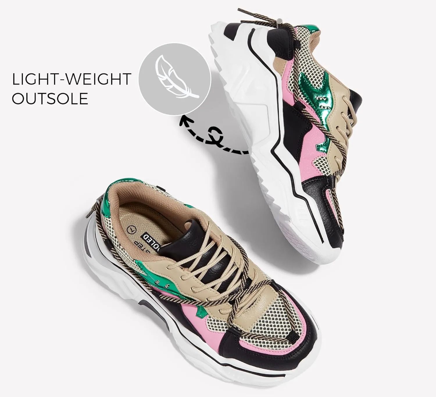 LUCKY STEP Women's Platform Colorful Fashion Sneakers Retro Colorblock Stylish Cute Chunky Dad Walking Shoes