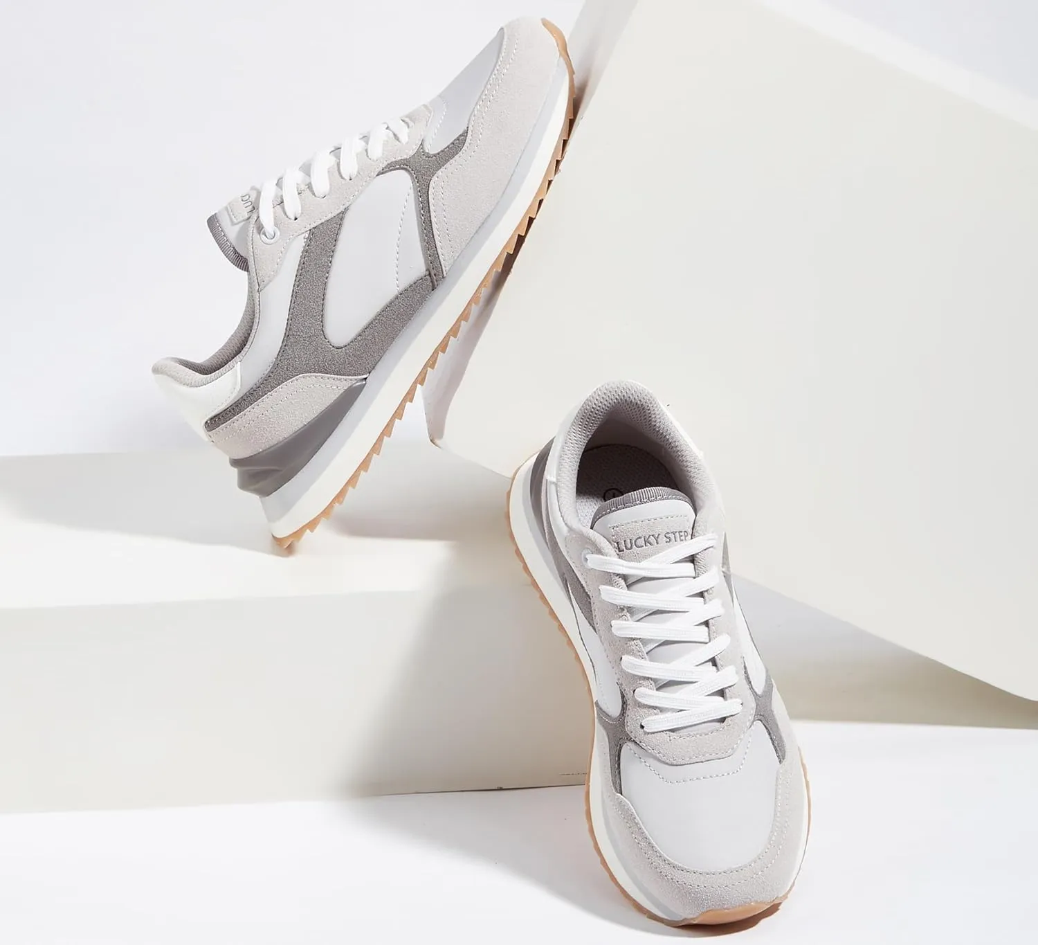 LUCKY STEP Women's Platform Fashion Sneakers Suede Colorful Colorblock Stylish Retro Casual Neutral Tennis Running Footwear Walking Shoes