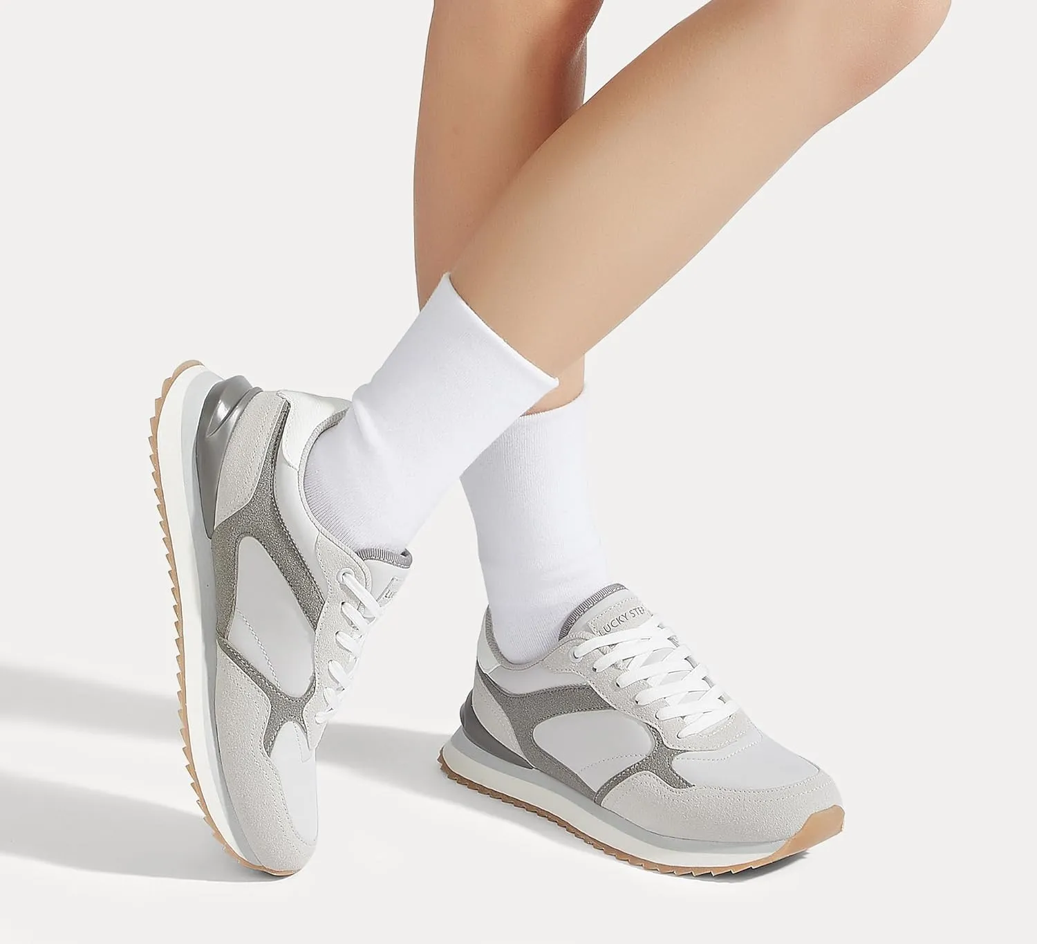 LUCKY STEP Women's Platform Fashion Sneakers Suede Colorful Colorblock Stylish Retro Casual Neutral Tennis Running Footwear Walking Shoes