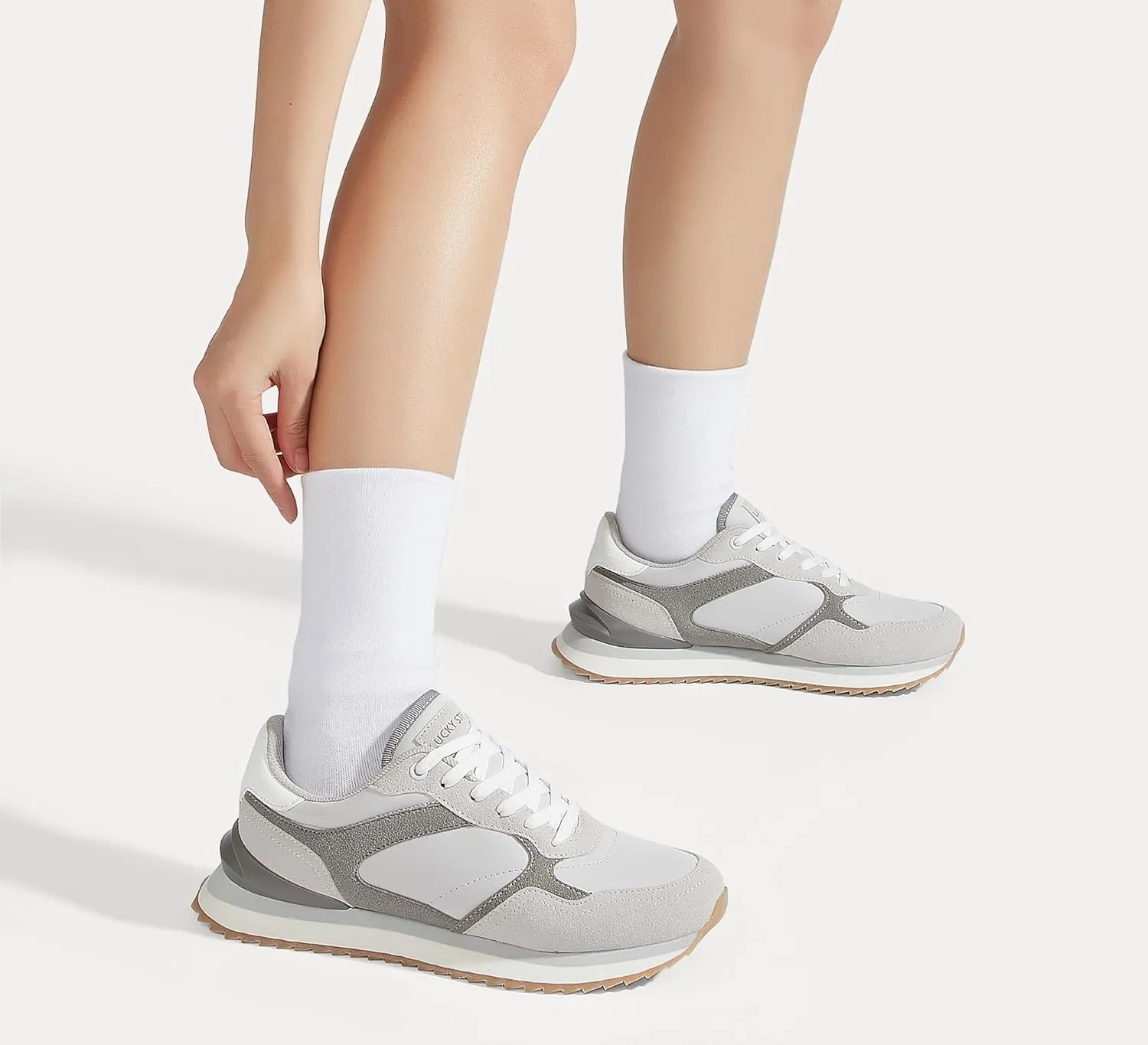 LUCKY STEP Women's Platform Fashion Sneakers Suede Colorful Colorblock Stylish Retro Casual Neutral Tennis Running Footwear Walking Shoes