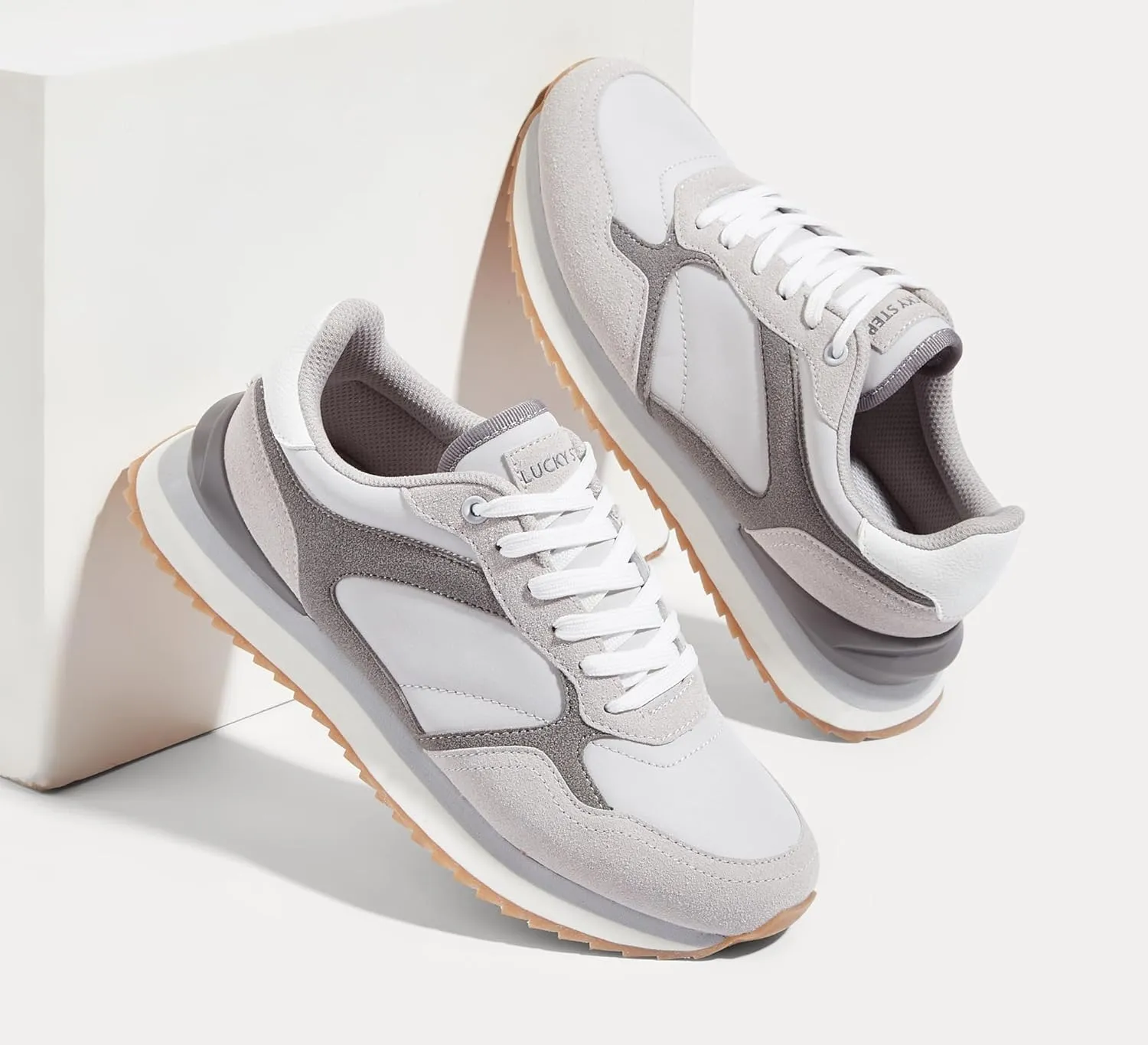 LUCKY STEP Women's Platform Fashion Sneakers Suede Colorful Colorblock Stylish Retro Casual Neutral Tennis Running Footwear Walking Shoes