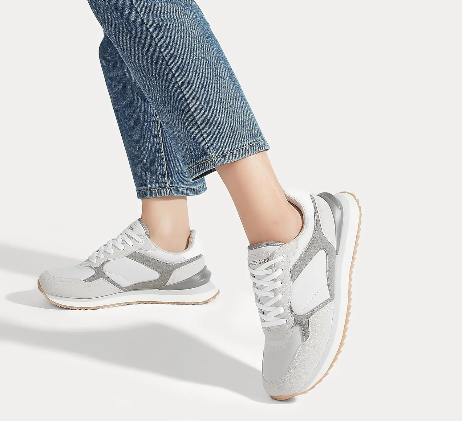 LUCKY STEP Women's Platform Fashion Sneakers Suede Colorful Colorblock Stylish Retro Casual Neutral Tennis Running Footwear Walking Shoes