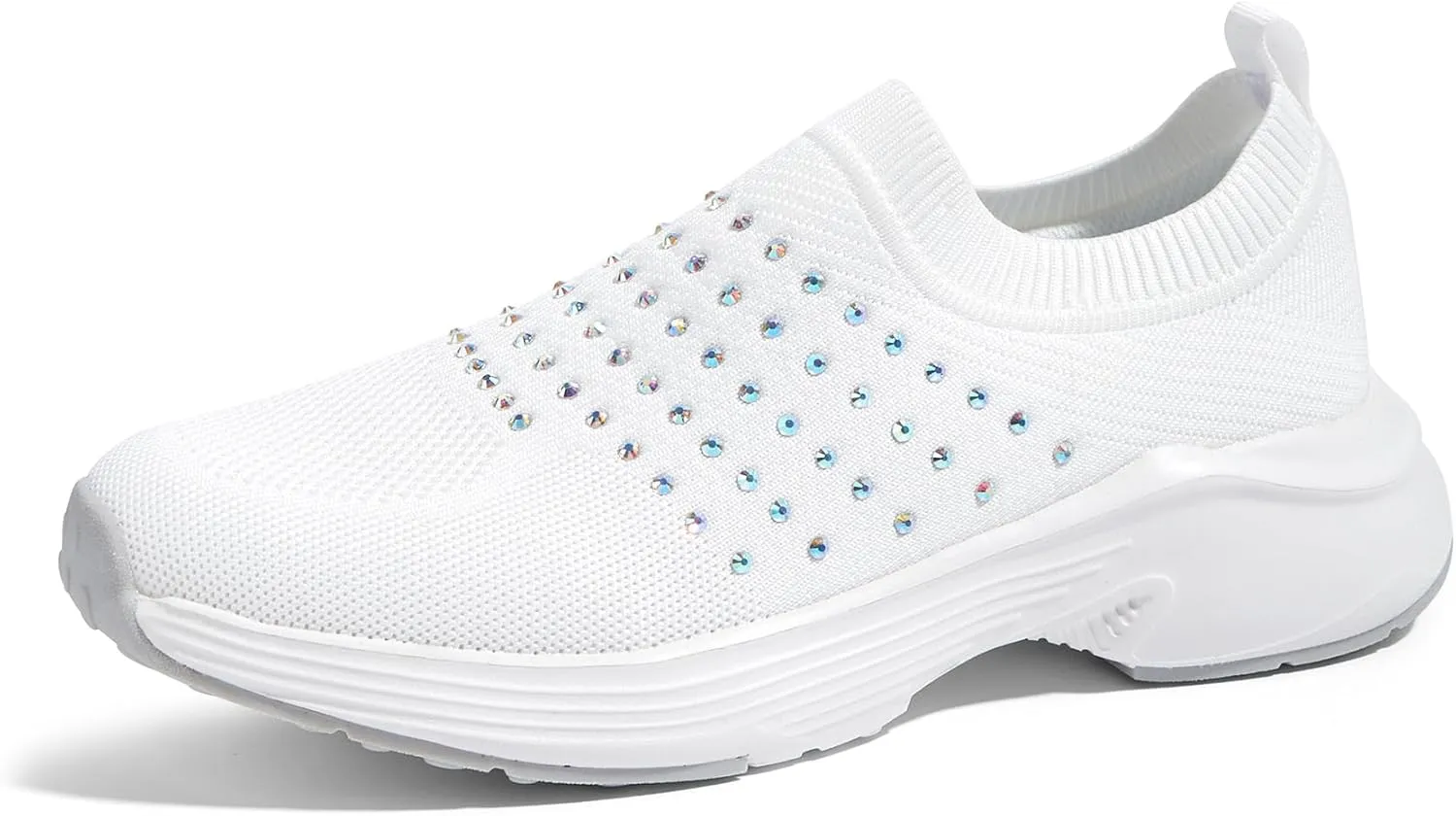 LUCKY STEP Women's Rhinestone Walking Shoes Lightweight Breathable Mesh Trainers Casual Slip On Sparkly Sneakers