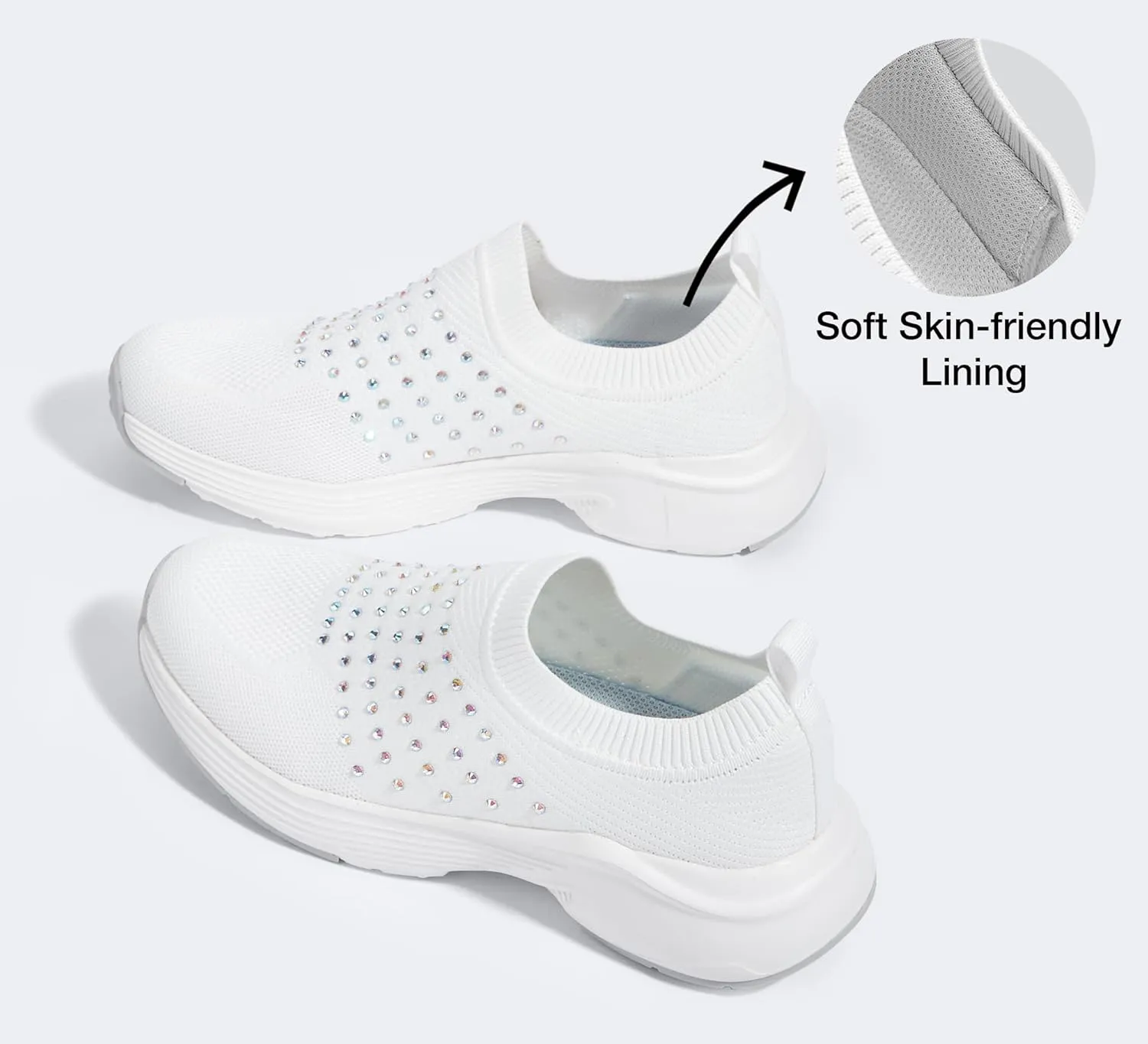 LUCKY STEP Women's Rhinestone Walking Shoes Lightweight Breathable Mesh Trainers Casual Slip On Sparkly Sneakers