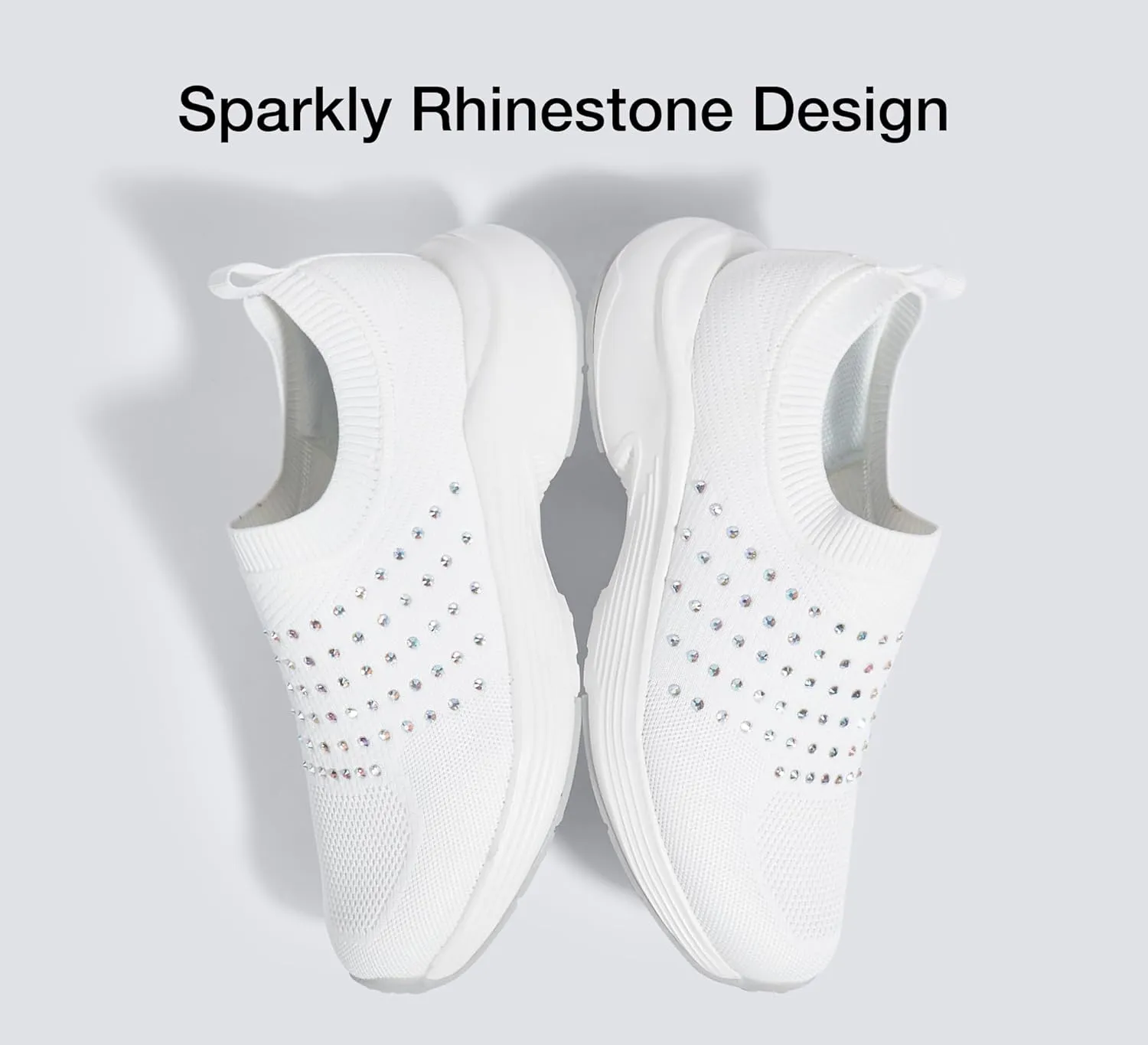 LUCKY STEP Women's Rhinestone Walking Shoes Lightweight Breathable Mesh Trainers Casual Slip On Sparkly Sneakers