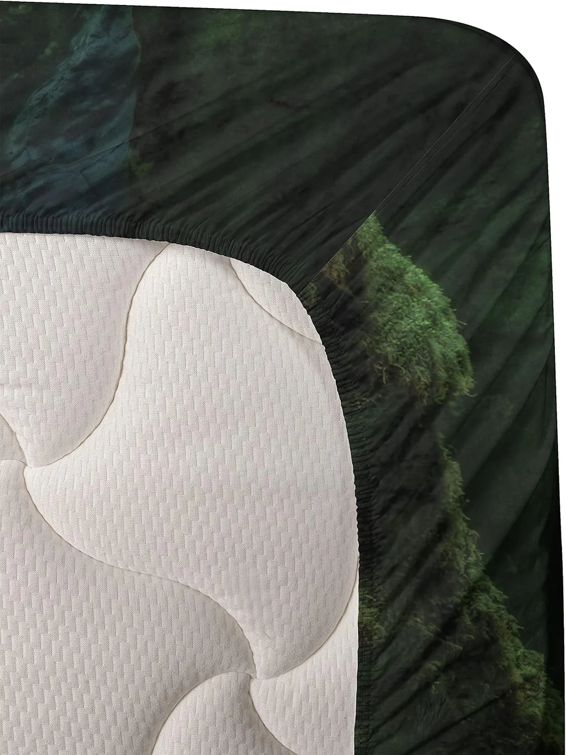 Lunarable Waterfall Sheet Set, Tolminka Alpine River Water and Caves Exotic Nature Travel Picture, Fitted and Flat Sheet with Pillowcase Bedding Accent 3 Piece Set, Twin XL, Turquoise Dark Green