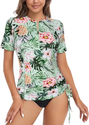 LURANEE Womens Short Sleeve Rash Guard Shirts UPF 50  Side Adjustable Wetsuit Swimsuit Top S-XXL