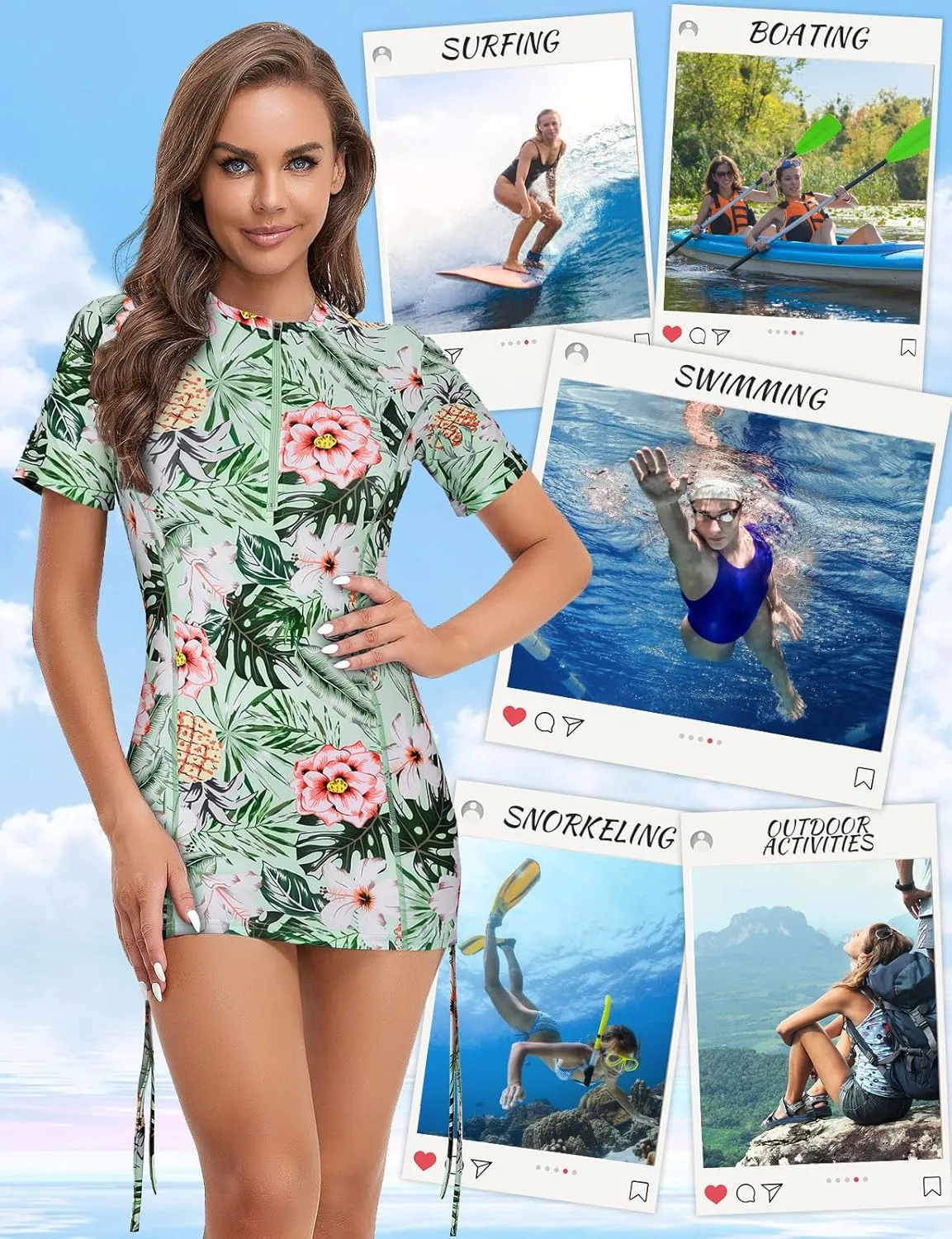 LURANEE Womens Short Sleeve Rash Guard Shirts UPF 50  Side Adjustable Wetsuit Swimsuit Top S-XXL
