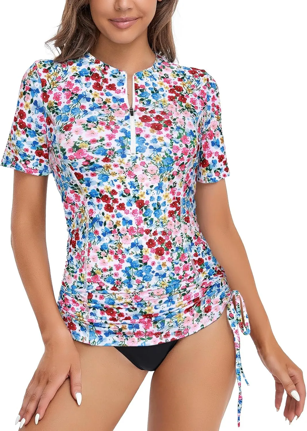 LURANEE Womens Short Sleeve Rash Guard Shirts UPF 50  Side Adjustable Wetsuit Swimsuit Top S-XXL