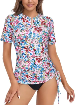 LURANEE Womens Short Sleeve Rash Guard Shirts UPF 50  Side Adjustable Wetsuit Swimsuit Top S-XXL