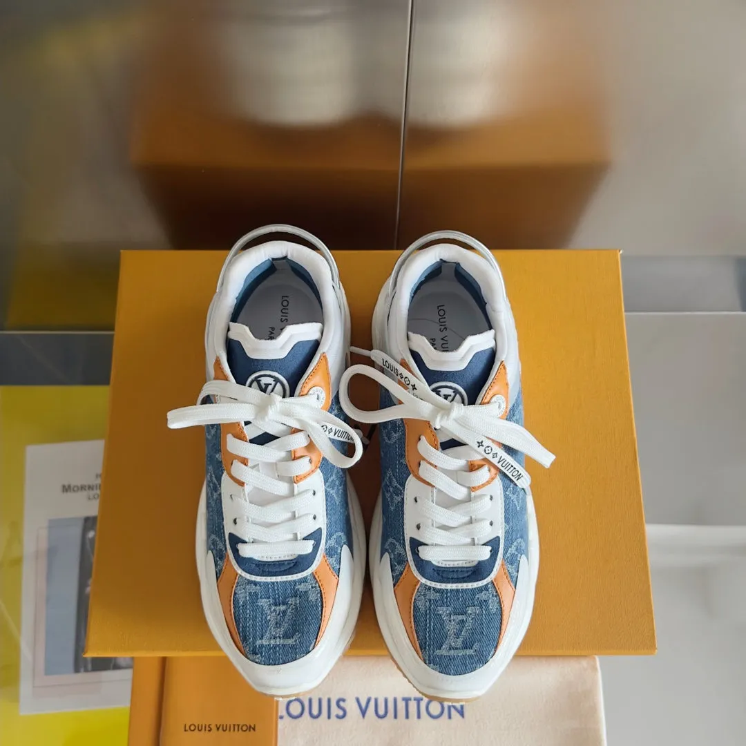 LV Run 55 Sneaker 55mm Light Blue Mix Orange Monogram Jacquard Fabric