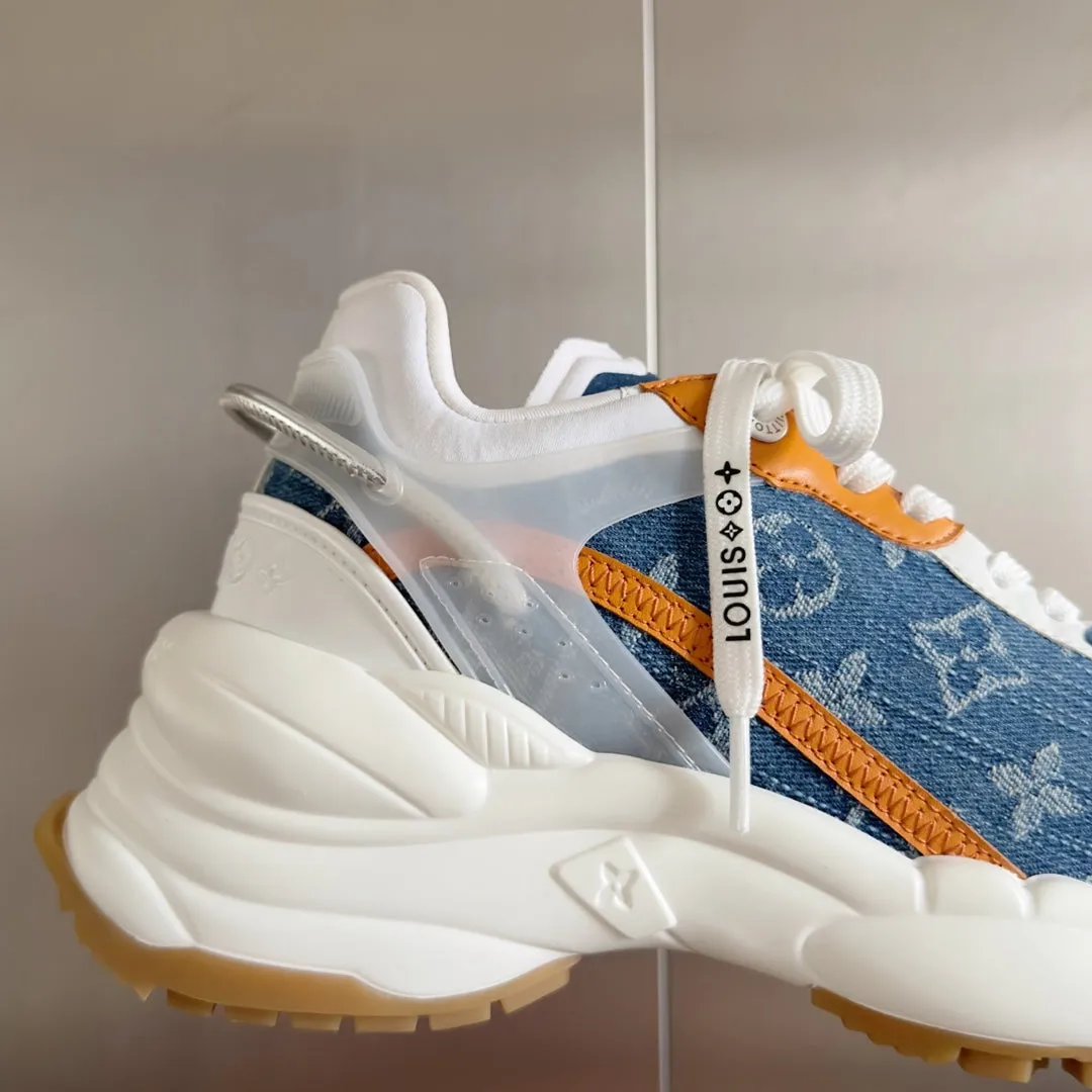 LV Run 55 Sneaker 55mm Light Blue Mix Orange Monogram Jacquard Fabric