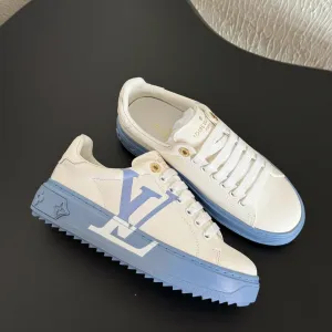 LV Sneakers Time Out  Logo Print White Mix Light Blue Calfskin