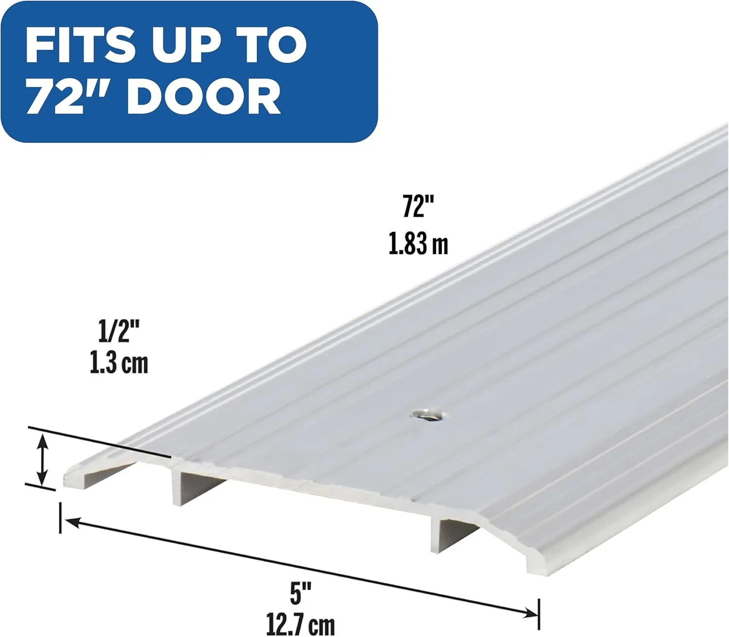 M-D Building Products 68338 Aluminum Commercial Flat-Profile Threshold: Durable and Sleek Entryway Access Solution Draft Protection (5 in. x 1/2 in. x 72 in.) (Silver)
