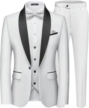 MAGE MALE Men's Slim Fit 3 Piece Suit One Button Solid Shawl Lapel Blazer Jacket Vest Pants Set with Tie Pocket Square
