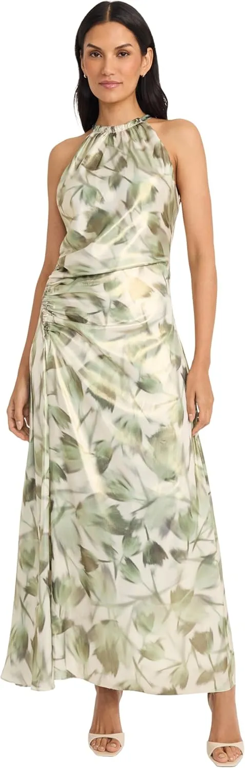 Maggy London Women's Ruched Waist Halter Neck A-line Maxi-Ankle Length Special Occasion-Formal Evening Dress