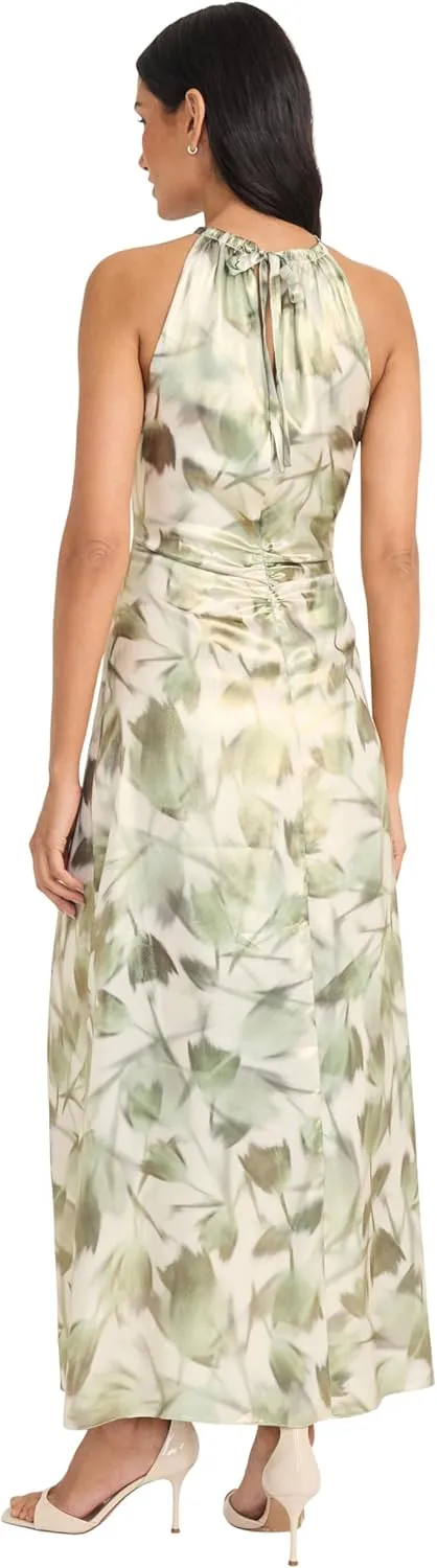 Maggy London Women's Ruched Waist Halter Neck A-line Maxi-Ankle Length Special Occasion-Formal Evening Dress