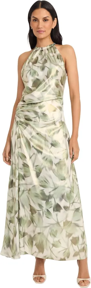 Maggy London Women's Ruched Waist Halter Neck A-line Maxi-Ankle Length Special Occasion-Formal Evening Dress