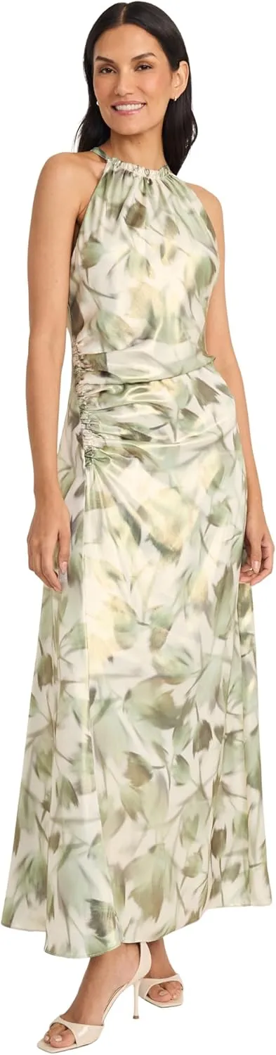 Maggy London Women's Ruched Waist Halter Neck A-line Maxi-Ankle Length Special Occasion-Formal Evening Dress