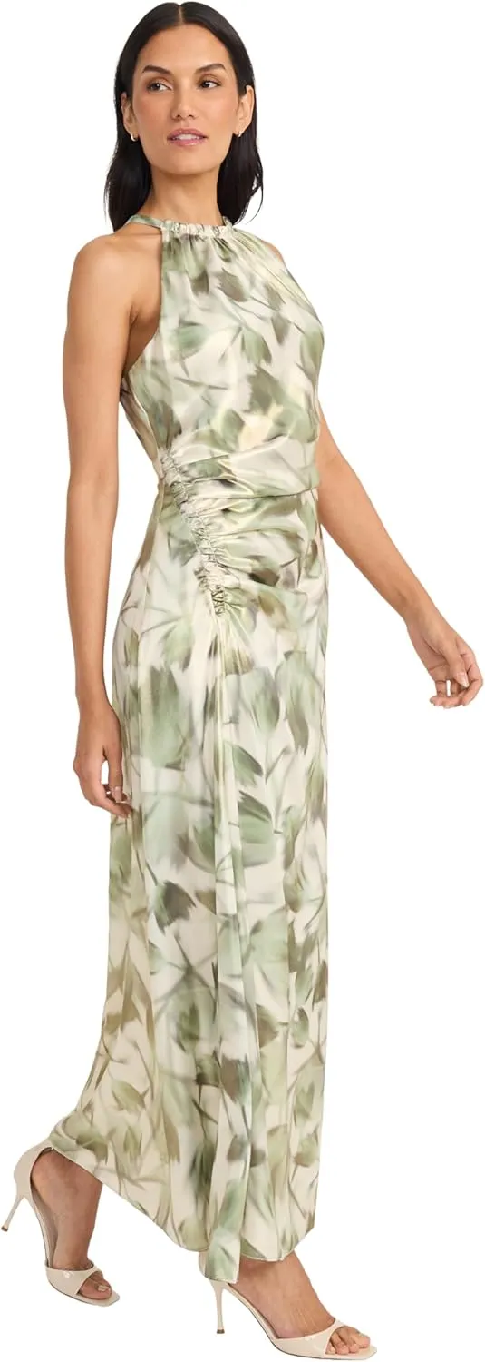 Maggy London Women's Ruched Waist Halter Neck A-line Maxi-Ankle Length Special Occasion-Formal Evening Dress