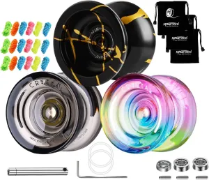 MAGICYOYO N11 Unresponsive Alloy Yoyos Professional Yoyo  K2 Responsive Yoyos, Pack of 3 Dual Purpose Yoyo with Bearings Kit, 3 Yoyo Bags, 18 Yoyo Strings